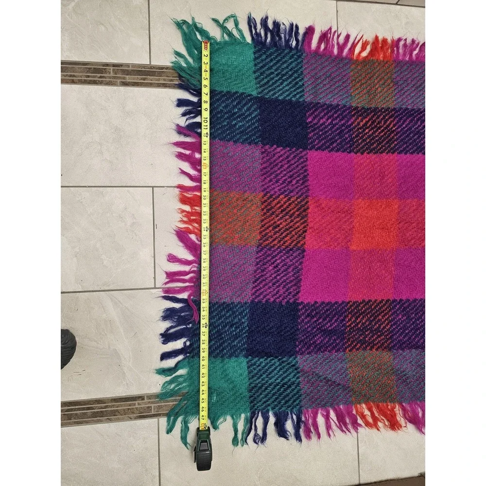 Vintage Avoca Handweavers Wool Blanket Throw Ireland Plaid 54x56 Fringe‎